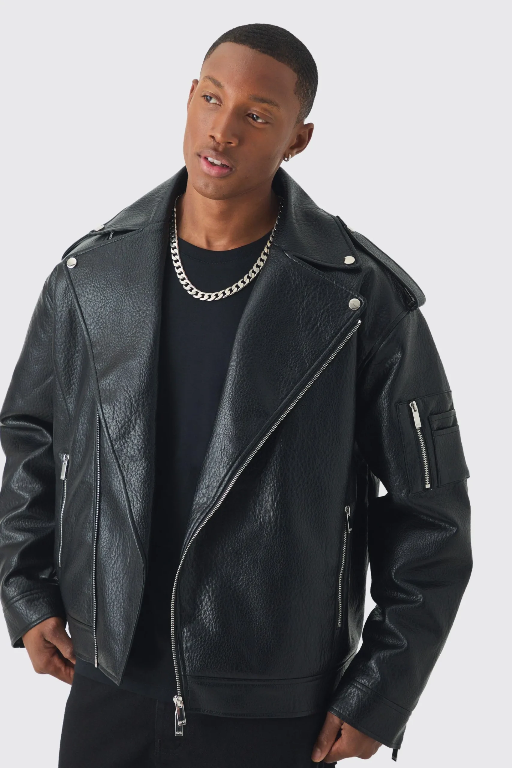 boohooMAN Extreme Oversized Textured Pu Biker Jacket In | UK| Coats & Jackets