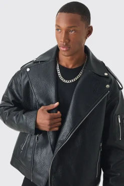 boohooMAN Extreme Oversized Textured Pu Biker Jacket In | UK| Coats & Jackets