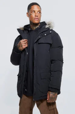 boohooMAN Faux Fur Hooded Arctic Parka | UK| Coats & Jackets