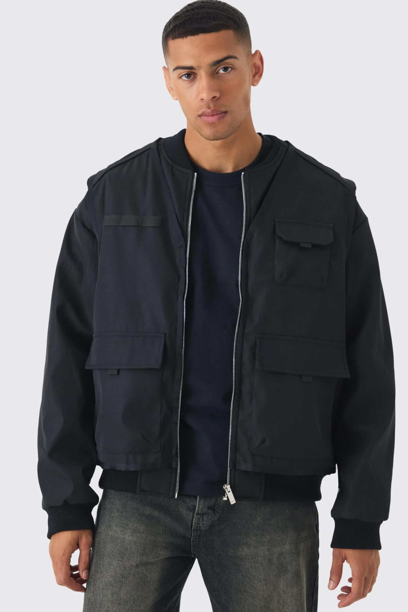boohooMAN Faux Layer Utility Vest Bomber In | UK| Coats & Jackets