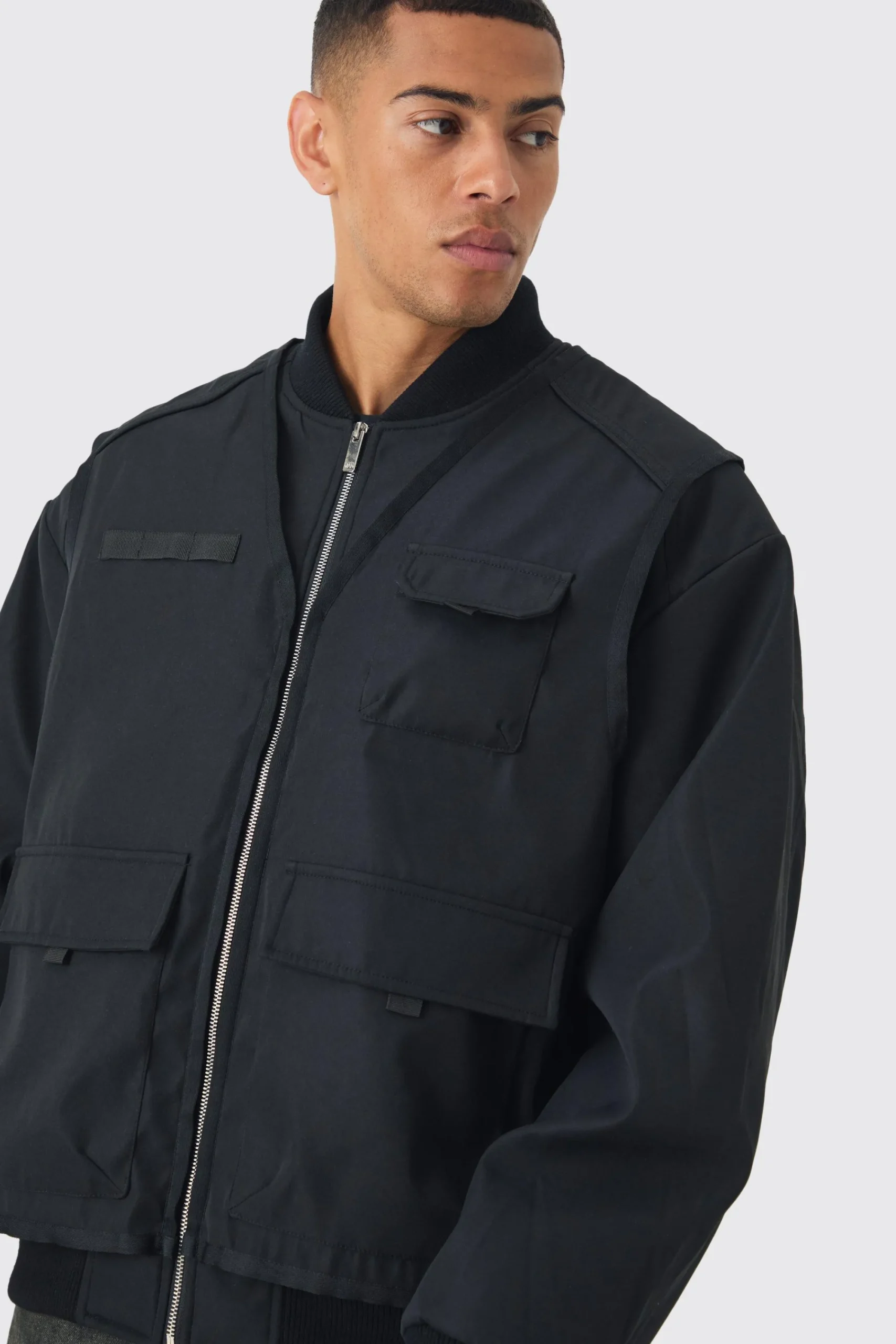 boohooMAN Faux Layer Utility Vest Bomber In | UK| Coats & Jackets