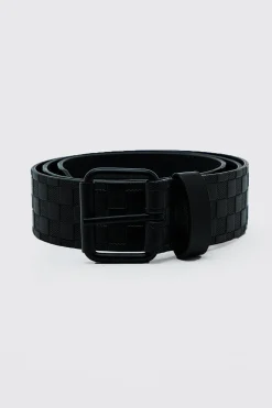 boohooMAN Faux Leather Embossed Checkerboard Belt | UK| Belts