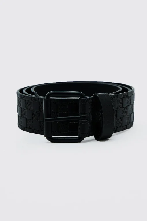boohooMAN Faux Leather Embossed Checkerboard Belt | UK| Belts