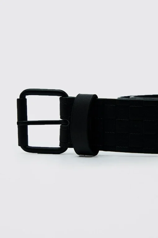 boohooMAN Faux Leather Embossed Checkerboard Belt | UK| Belts