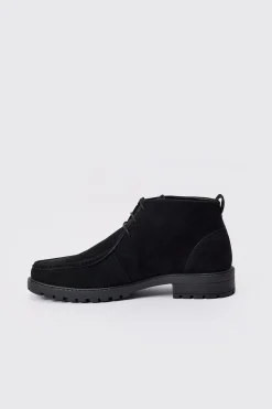 boohooMAN Faux Suede Apron Front Boots In | UK| Boots