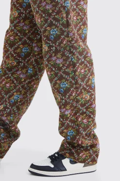 boohooMAN Fixed Waist Floral Tapestry Trouser | UK| Trousers