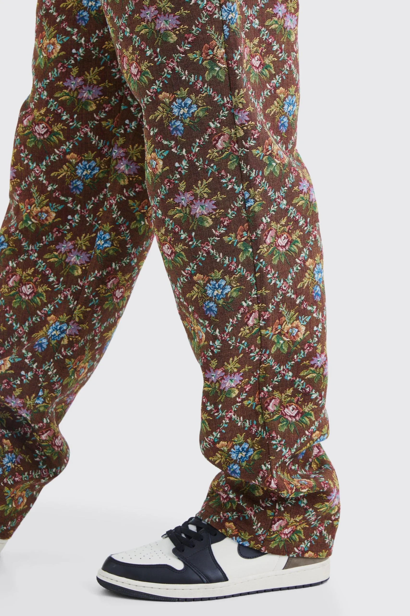 boohooMAN Fixed Waist Floral Tapestry Trouser | UK| Trousers