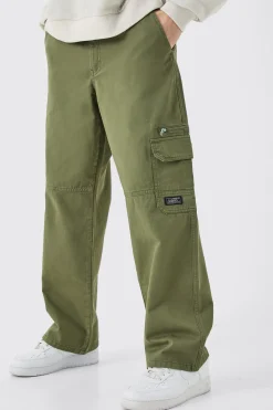 boohooMAN Fixed Waist Relaxed Cargo Trousers With Woven Tab | UK| Trousers|Cargos