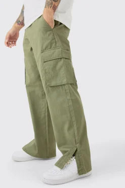 boohooMAN Fixed Waist Relaxed Fit Cargo Split Hem Trouser | UK| Trousers|Cargos