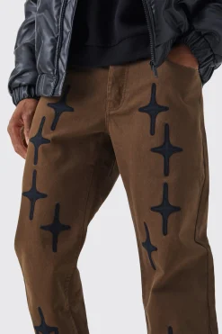 boohooMAN Fixed Waist Relaxed Gusset Applique Trouser | UK| Trousers