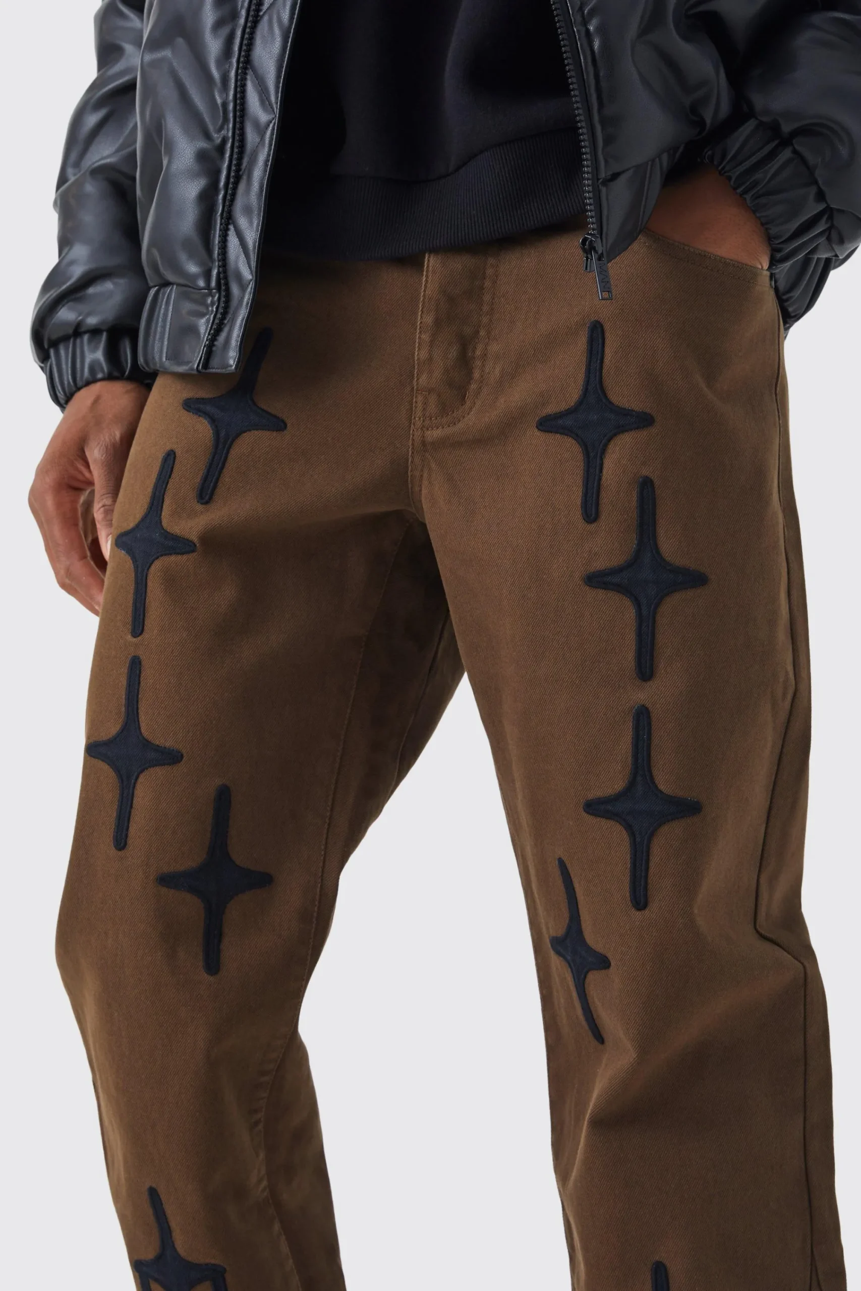 boohooMAN Fixed Waist Relaxed Gusset Applique Trouser | UK| Trousers