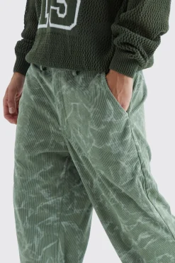 boohooMAN Fixed Waist Relaxed Tie Dye Corduroy Trouser | UK| Trousers