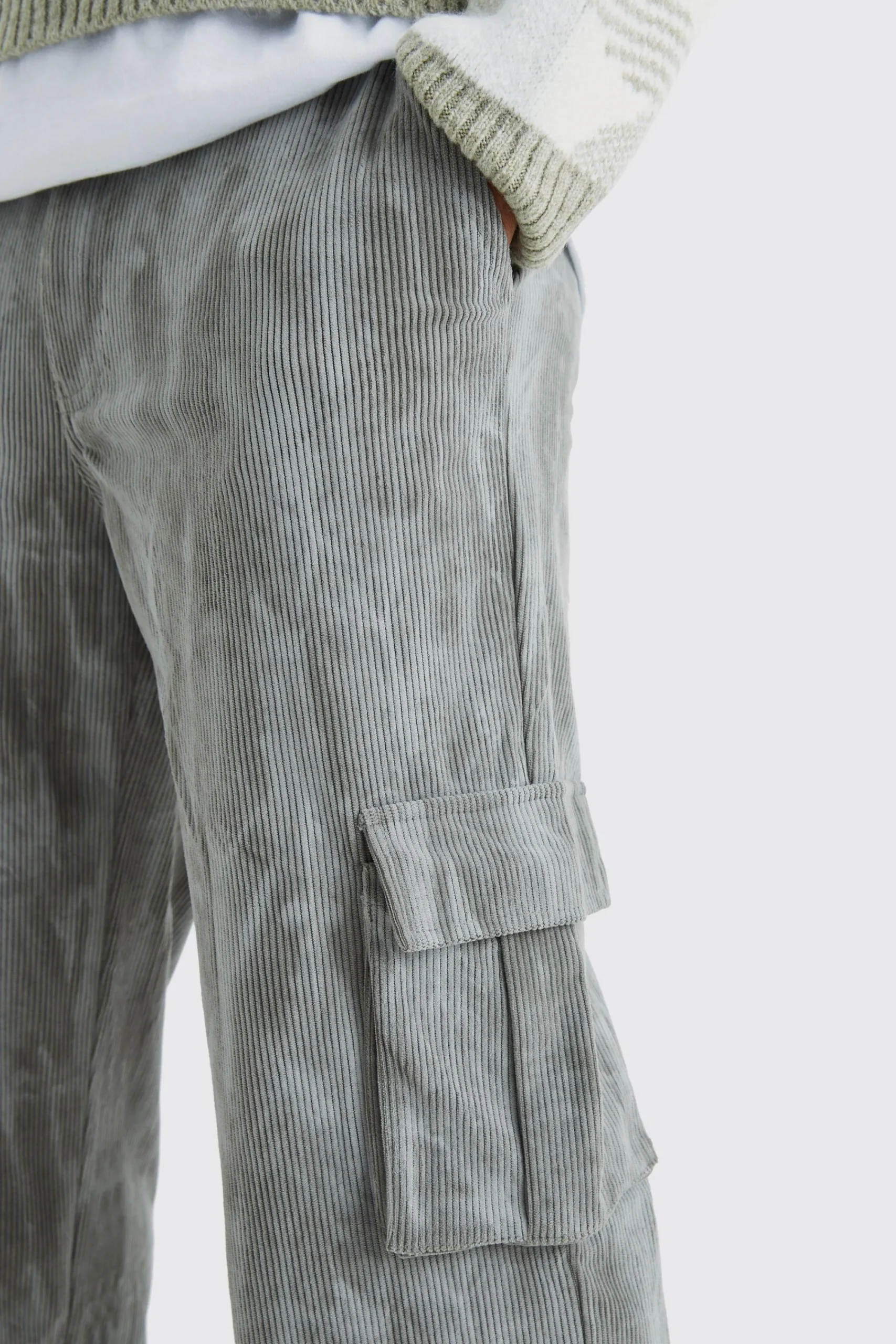 boohooMAN Fixed Waist Relaxed Tie Dye Cargo Corduroy Trouser | UK| Trousers