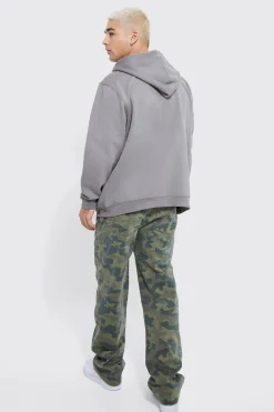 boohooMAN Fixed Waist Relaxed Washed Camo Trouser | UK| Trousers