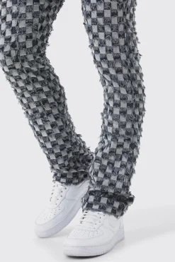 boohooMAN Fixed Waist Slim Flare Checked Tapestry Gusset Trouser | UK| Trousers