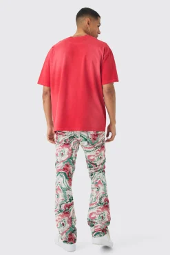 boohooMAN Fixed Waist Slim Flare Stacked Tapestry Cargo Trouser | UK| Trousers|Cargos