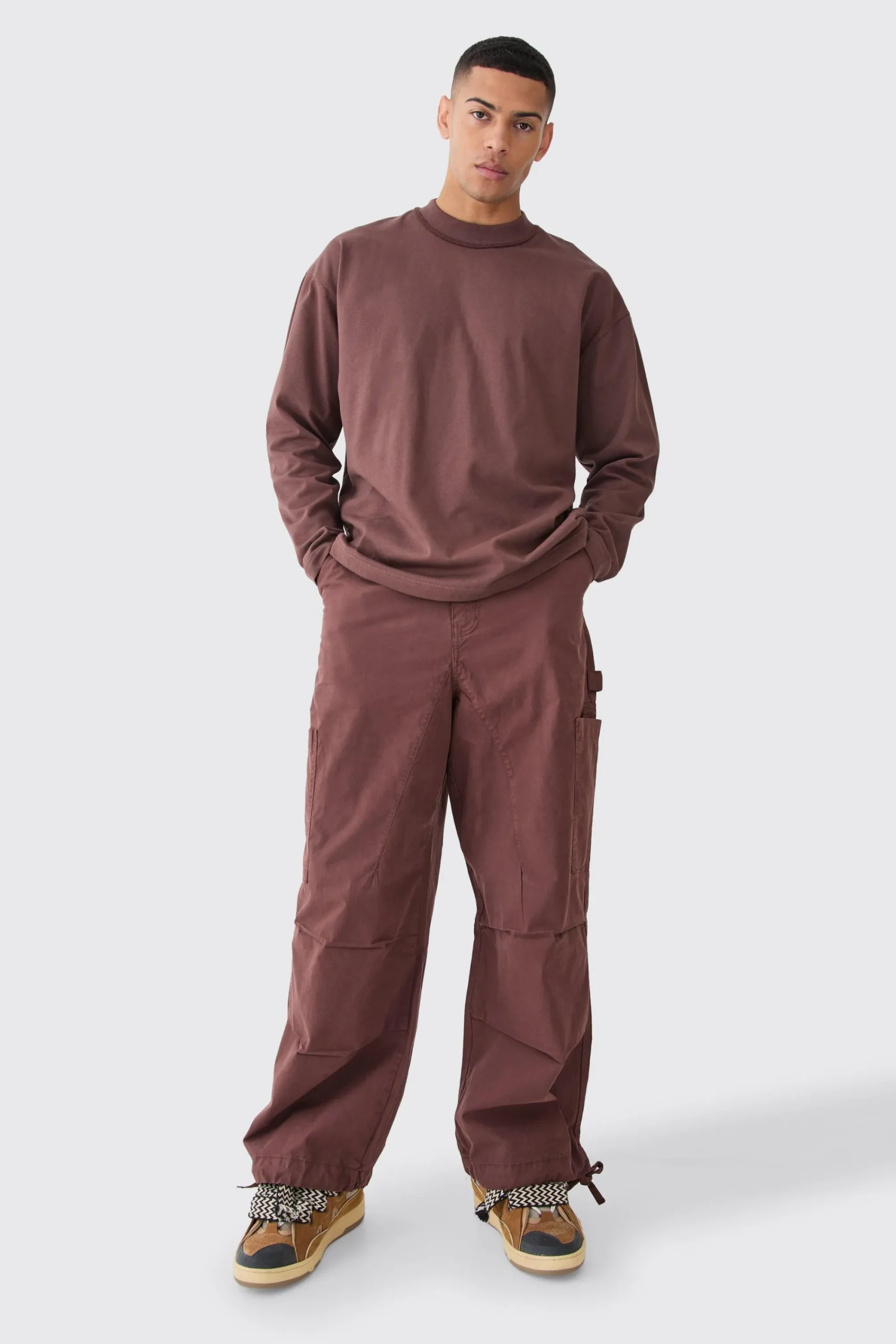 boohooMAN Fixed Waist Washed Parachute Trousers | UK| Trousers