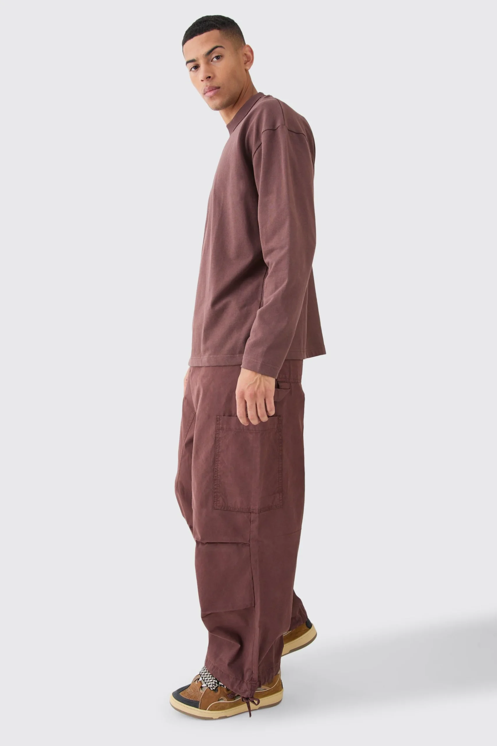 boohooMAN Fixed Waist Washed Parachute Trousers | UK| Trousers