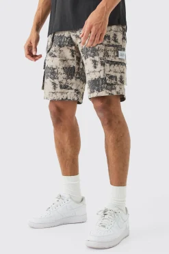boohooMAN Fixed Waist Woven Tab Blurred Camo Relaxed Cargo Shorts | UK| Shorts