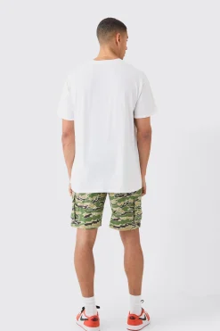 boohooMAN Fixed Waist Woven Tab Camo Relaxed Cargo Shorts | UK| Shorts
