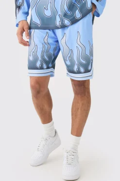 boohooMAN Flame Graphic Mesh Basketball Shorts | UK| Shorts