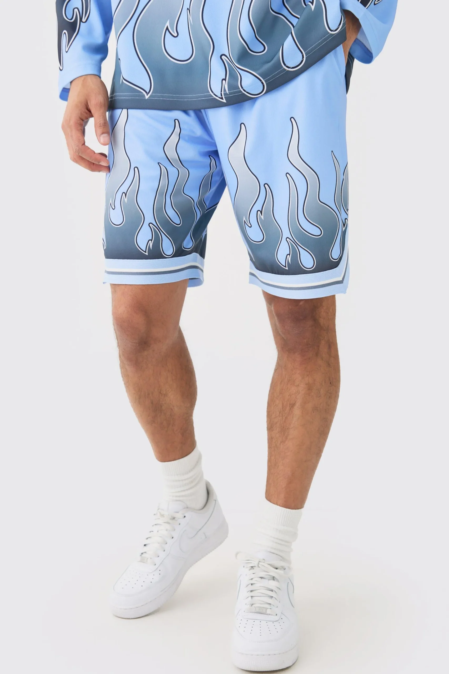boohooMAN Flame Graphic Mesh Basketball Shorts | UK| Shorts