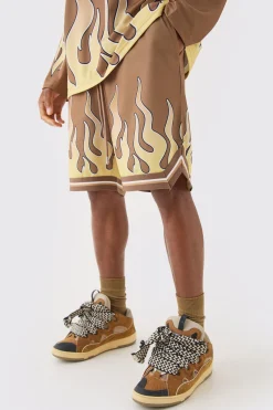 boohooMAN Flame Graphic Mesh Basketball Shorts | UK| Shorts