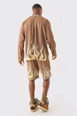 boohooMAN Flame Graphic Mesh Basketball Shorts | UK| Shorts