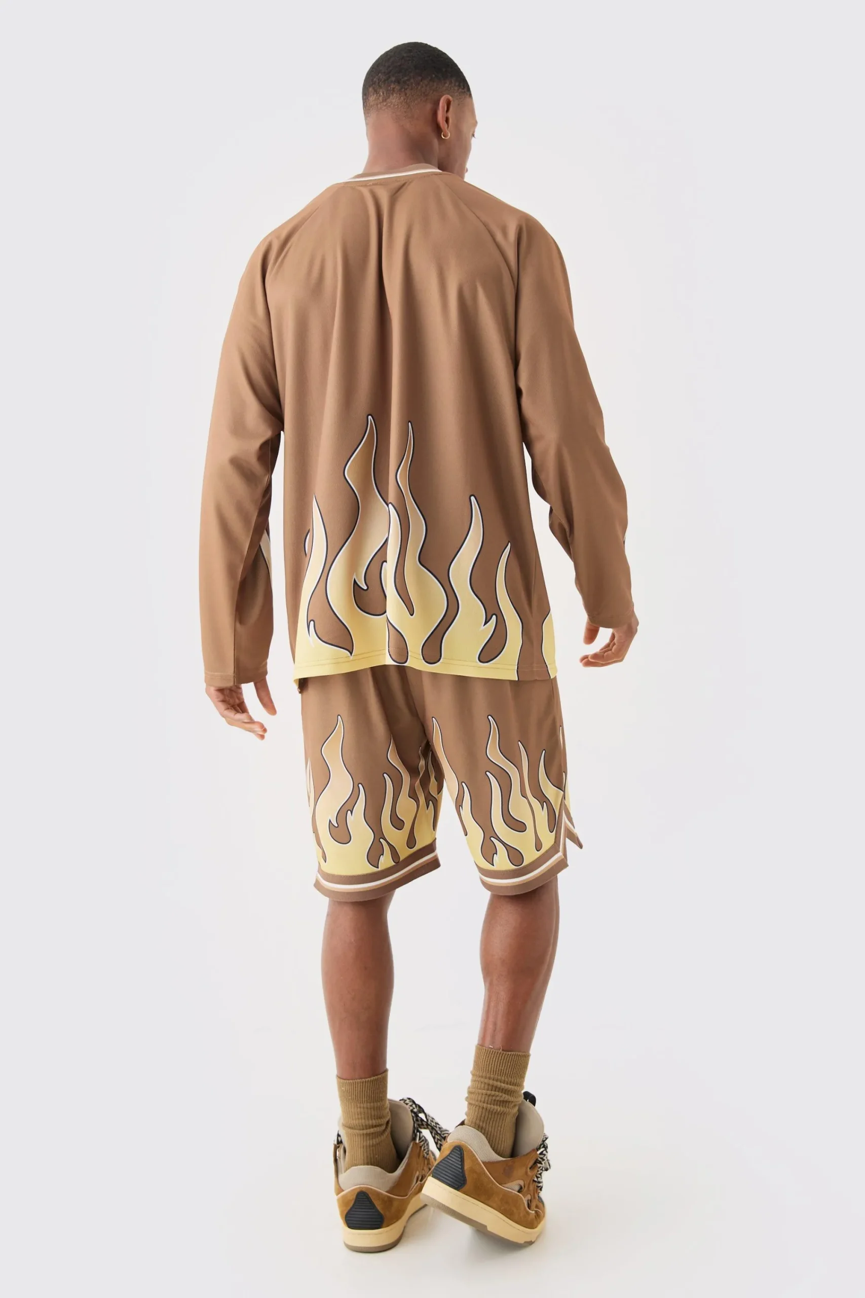 boohooMAN Flame Graphic Mesh Basketball Shorts | UK| Shorts
