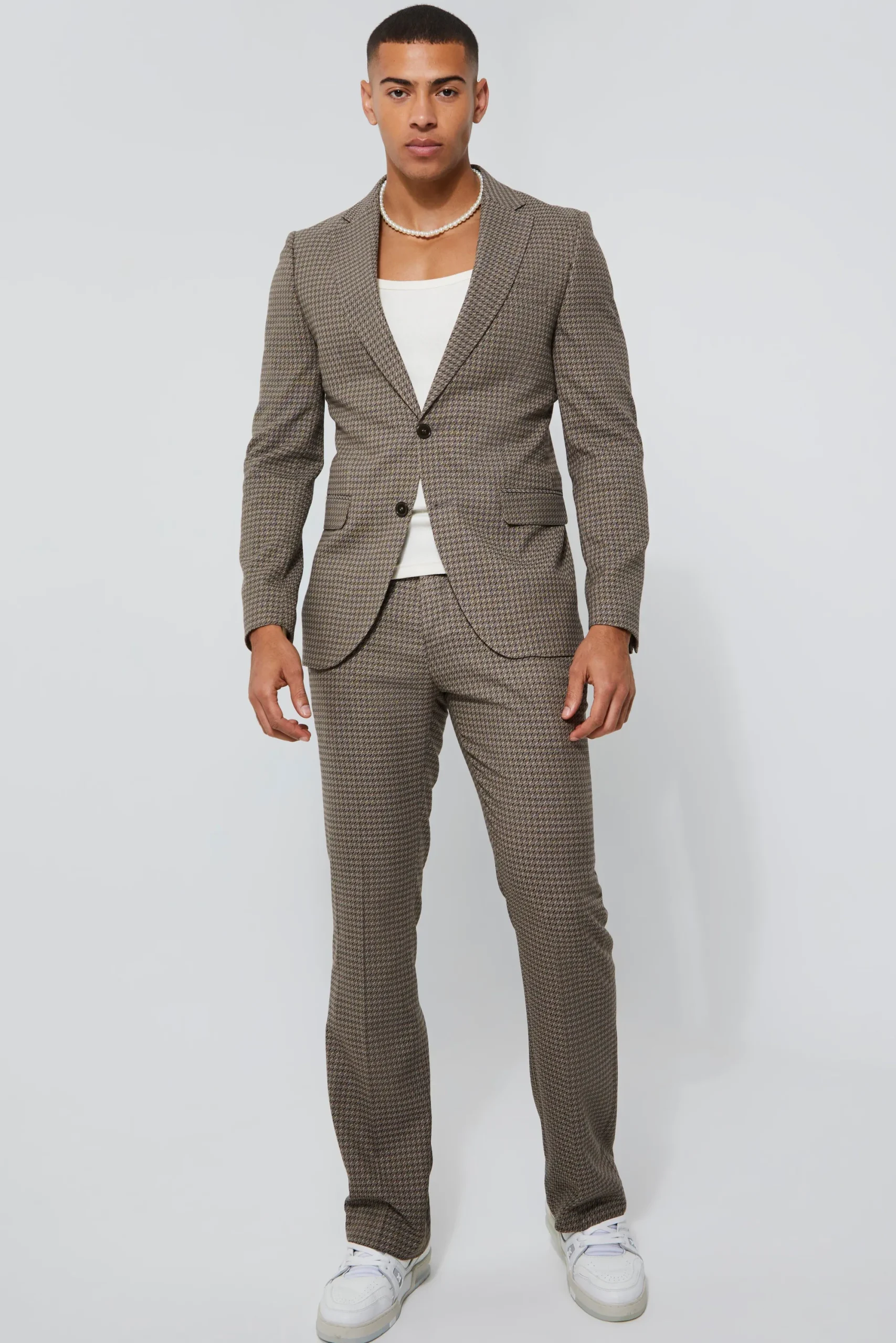 boohooMAN Flare Leg Dogtooth Suit | UK| Suits & Tailoring