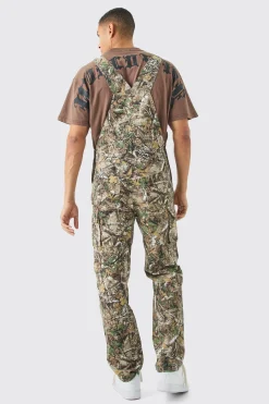 boohooMAN Forest Camo Cargo Pocket Relaxed Dungarees | UK| Trousers