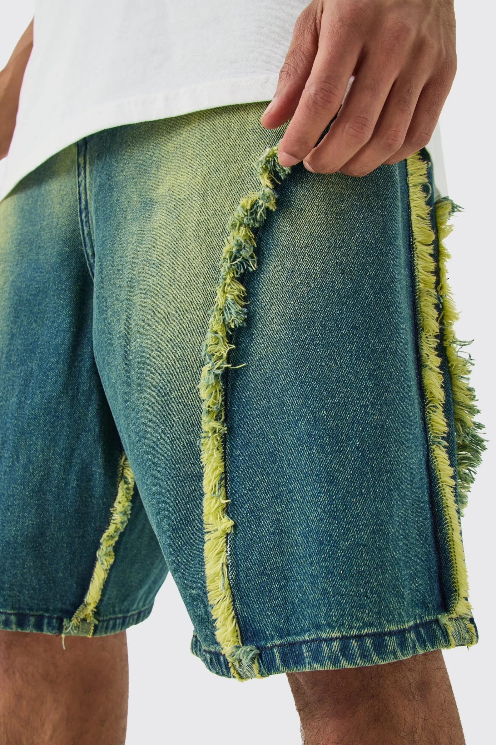 boohooMAN Frayed Edge Denim Jorts In Tinted | UK| Shorts