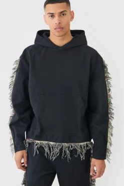 boohooMAN Frayed Tapestry Hooded Overshirt | UK| Shirts