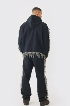 boohooMAN Frayed Tapestry Hooded Overshirt | UK| Shirts