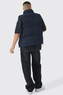 boohooMAN Funnel Neck Denim Puffer Panelled Gilet | UK| Coats & Jackets