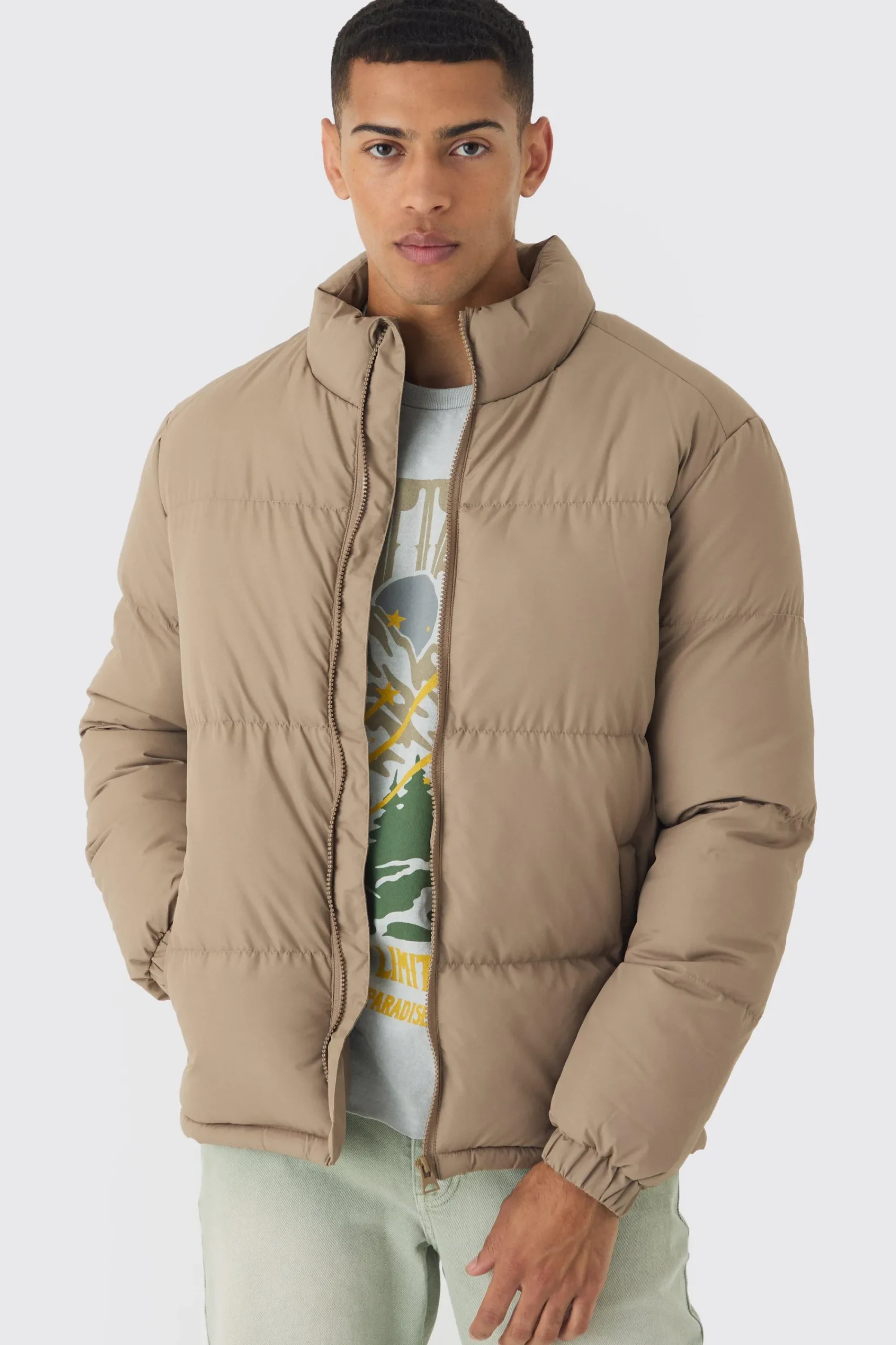 boohooMAN Funnel Neck Puffer Jacket In | UK| Coats & Jackets