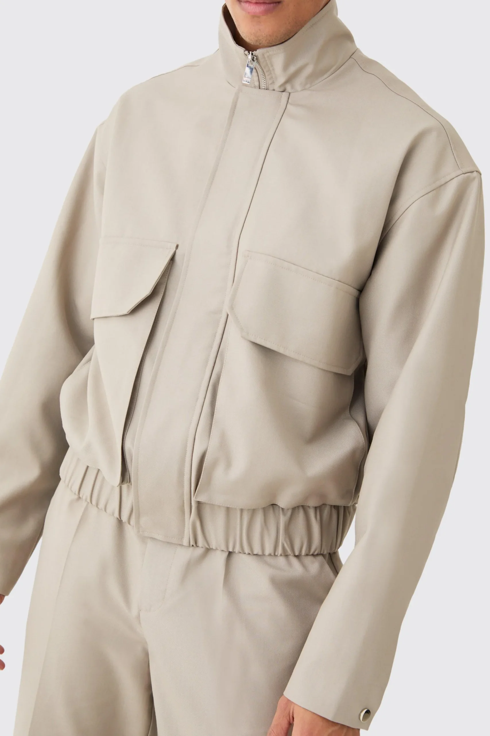 boohooMAN Funnel Neck Relaxed Fit Utility Smart Jacket | UK| Suits & Tailoring