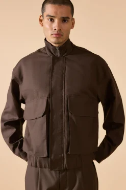 boohooMAN Funnel Neck Relaxed Fit Utility Smart Jacket | UK| Suits & Tailoring