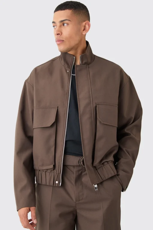 boohooMAN Funnel Neck Relaxed Fit Utility Smart Jacket | UK| Suits & Tailoring