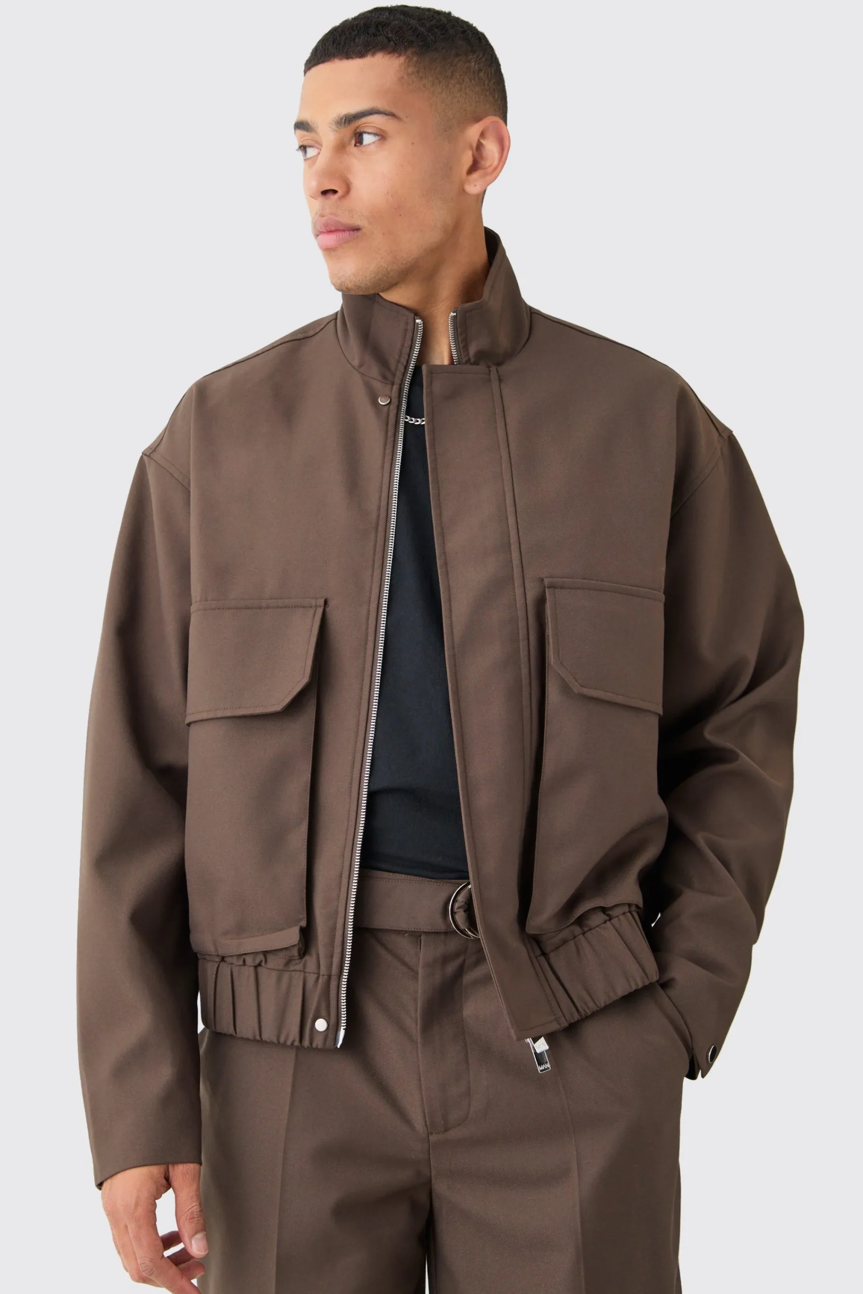 boohooMAN Funnel Neck Relaxed Fit Utility Smart Jacket | UK| Suits & Tailoring