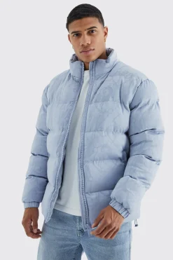 boohooMAN Funnel Neck Satin Chain Print Puffer | UK| Coats & Jackets