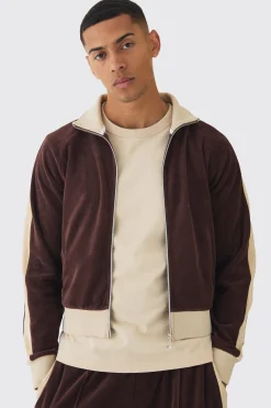 boohooMAN Funnel Neck Velour Track Top | UK| Coats & Jackets|Hoodies & Sweatshirts