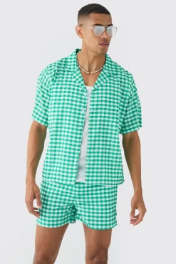 boohooMAN Gingham Shirt & Swim Short Set | UK| Sets & Co-Ords