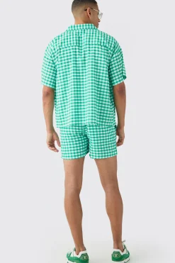 boohooMAN Gingham Shirt & Swim Short Set | UK| Sets & Co-Ords