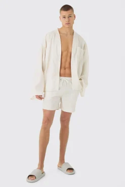 boohooMAN Gothic Print Kimono Shirt & Swim Short Set | UK| Sets & Co-Ords