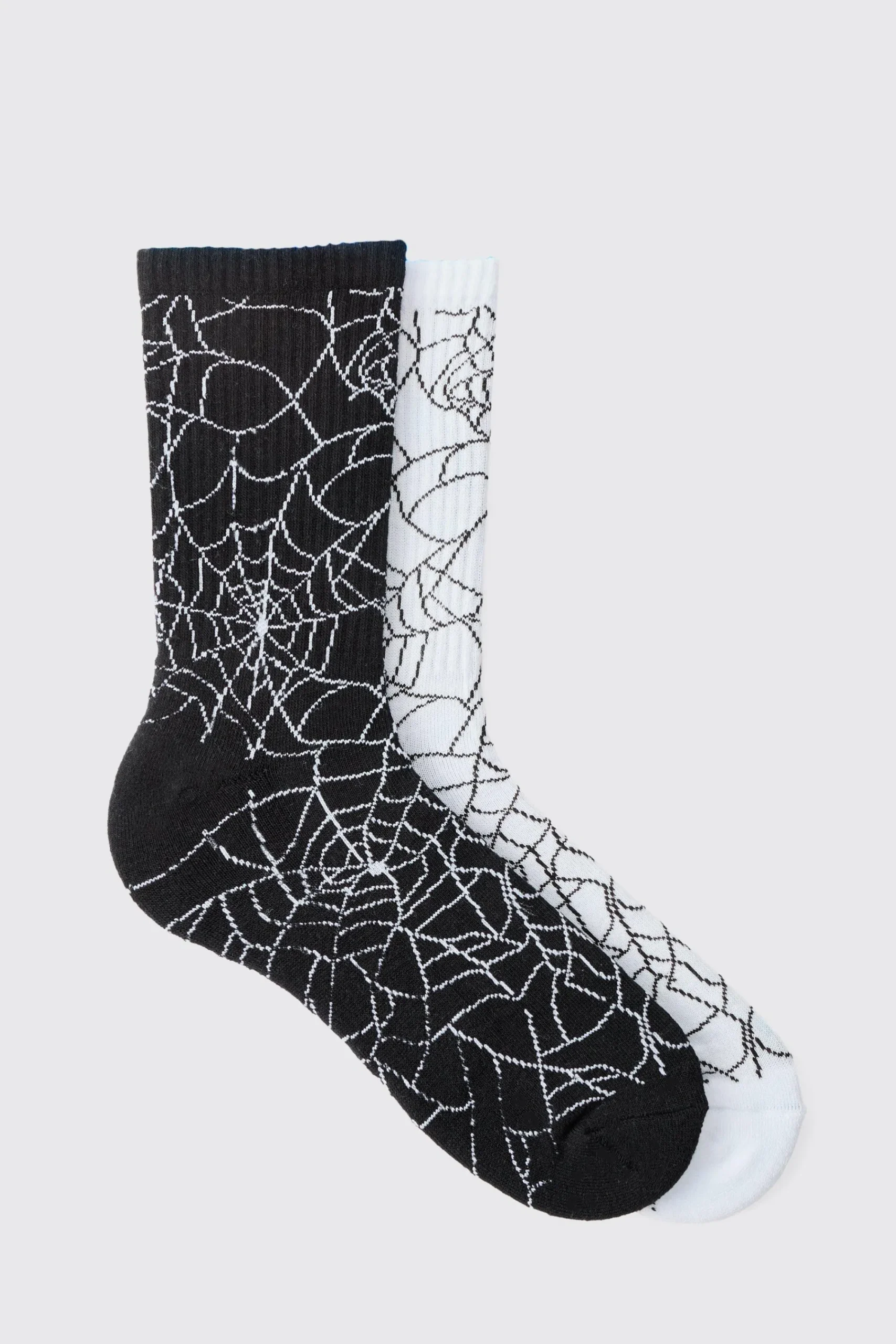 boohooMAN Halloween 2 Pack Spider Web Ribbed Socks | UK| Underwear & Socks|Underwear & Socks