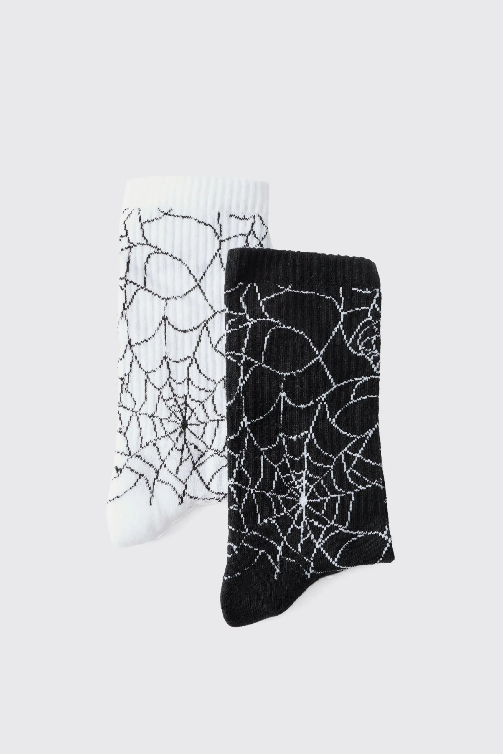 boohooMAN Halloween 2 Pack Spider Web Ribbed Socks | UK| Underwear & Socks|Underwear & Socks
