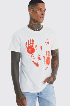 Halloween Blood Hands Print T-shirt | UK^boohooMAN Online