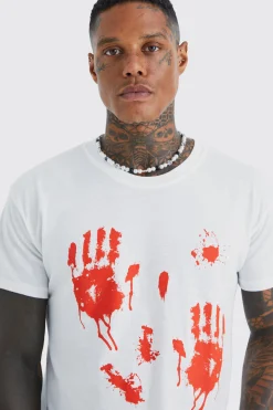 Halloween Blood Hands Print T-shirt | UK^boohooMAN Online