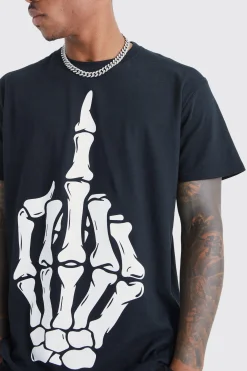 Halloween Skeleton Middle Finger Halloween T-shirt | UK^boohooMAN Hot